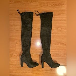 NEW Kaitlyn Pan Microfiber Green Pamela Thigh High Slim Fit High Heel Boots 7.5